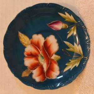 Trimont China Teal Raised Gold Accents Saucer.  Made In Occupied Japan.